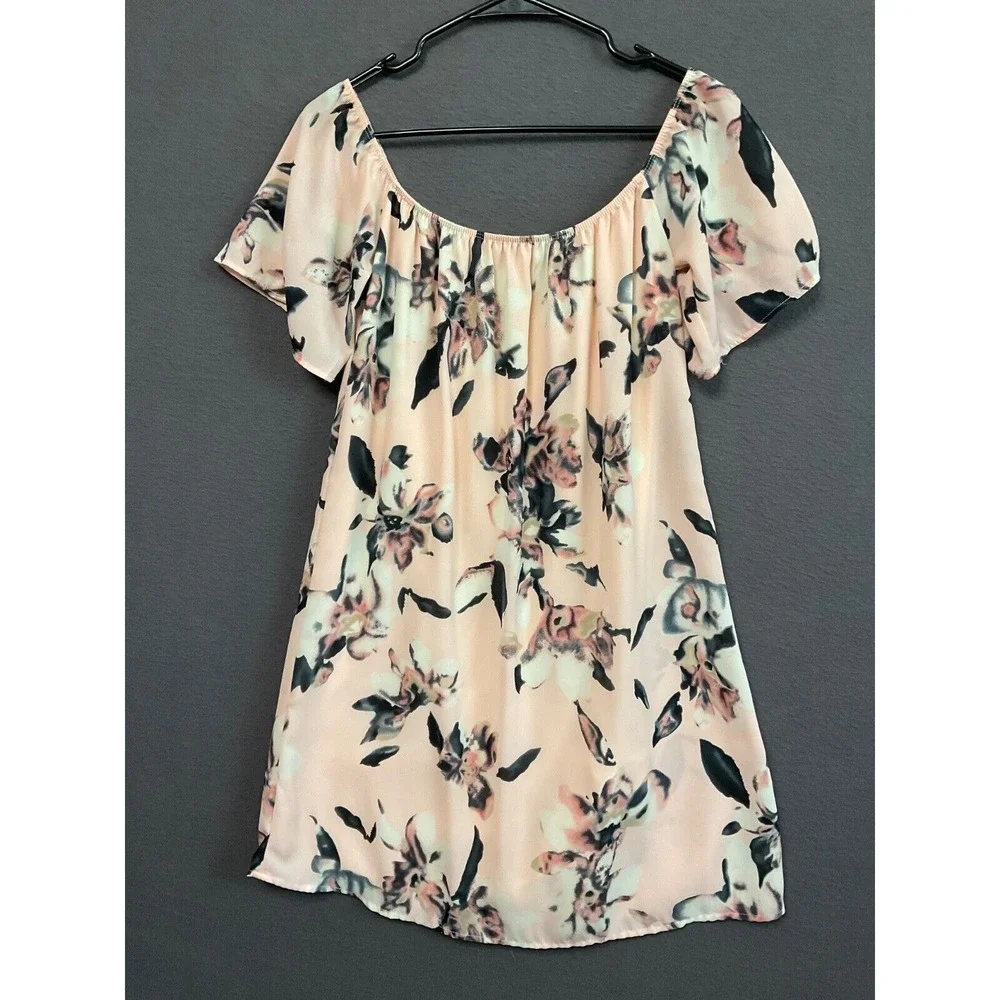 Charlotte‎ Russe M Floral Off Shoulder Mini Dress Lined Ruffle Boho Vintage